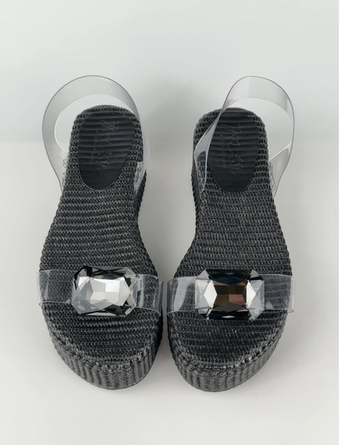 PAROS SİYAH TAŞLI DOLGU SANDALET